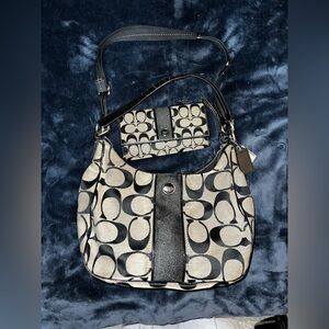 Coach Black and Tan Signature Shoulder Bag